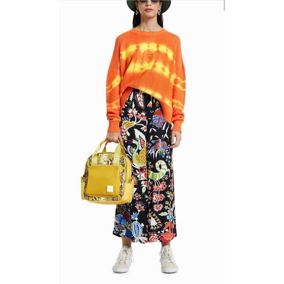 Desigual faded Ethnic Knit Orange Embroidered Oversized Slouchy Jumper M - Picture 7 of 9